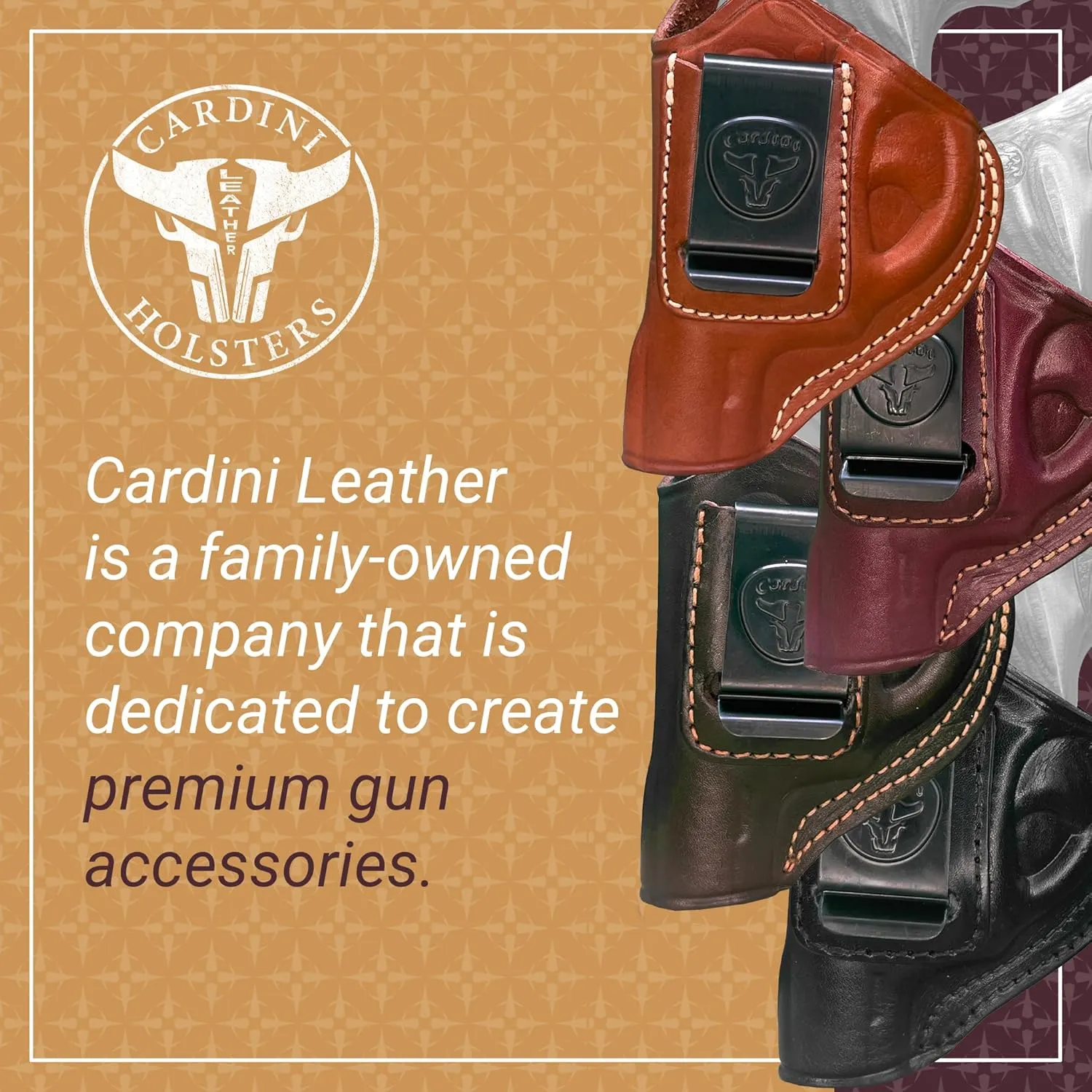 Cardini Leather Premium IWB Holster for 5-Shot Revolvers, S&W J Frame, Taurus 605, 642 Airweight, 38 Special