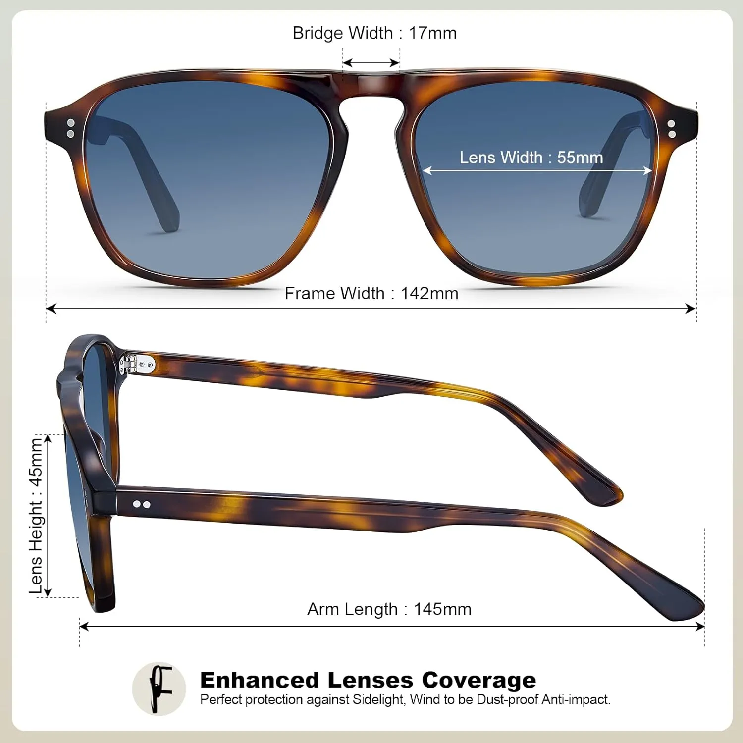 CARFIA Acetate Polarized Men's Sunglasses - Pilot Design, UV Protection CA5355