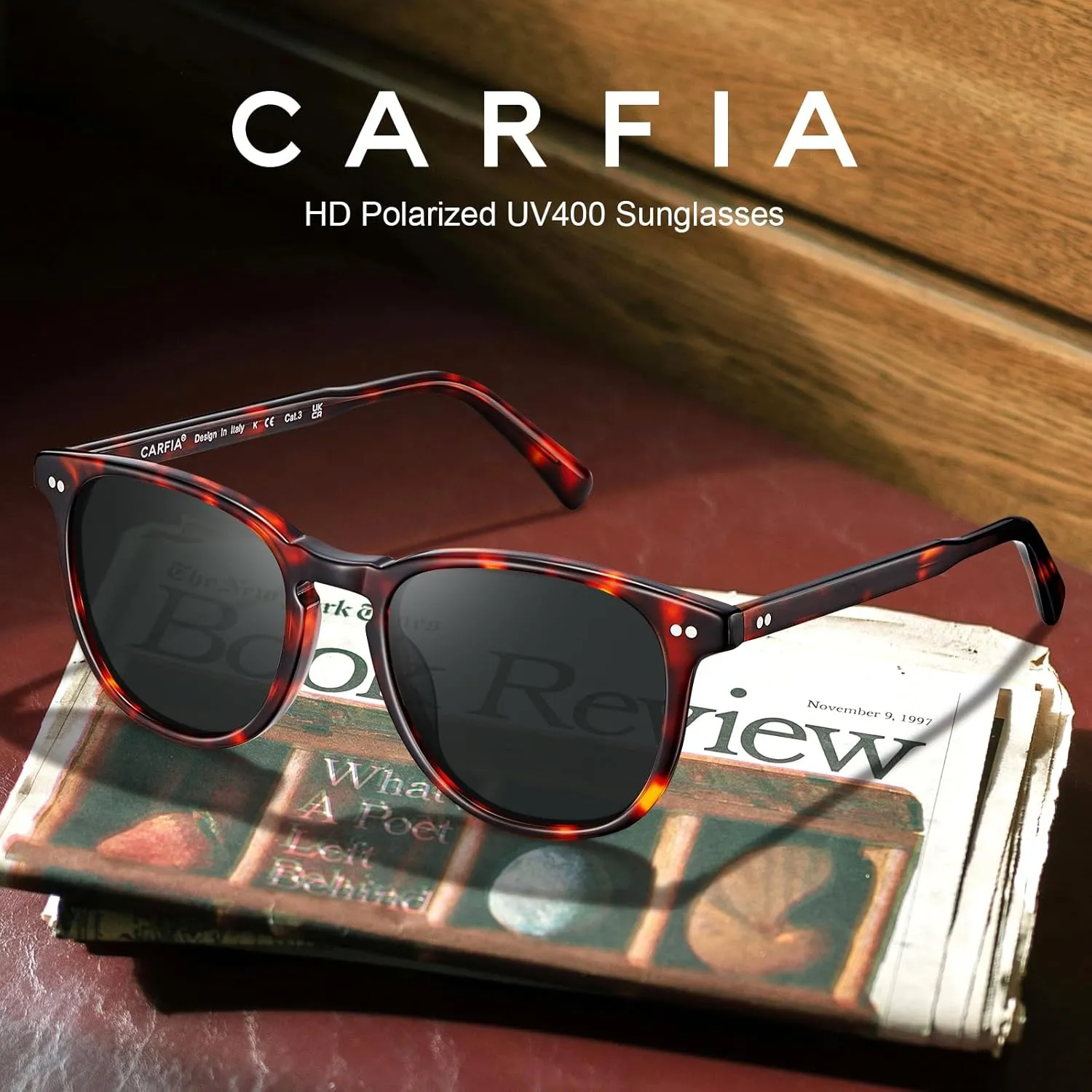 CARFIA Acetate Polarized Sunglasses for Men UV Protection Hand-Crafted Frame CA5285L