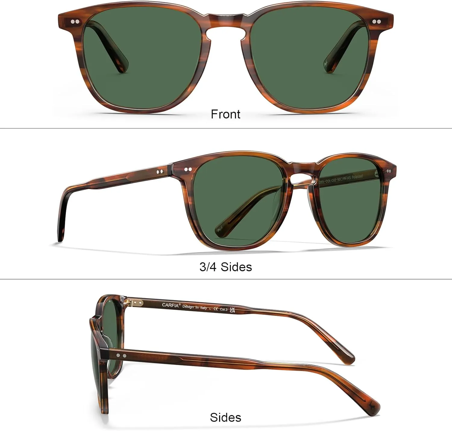 CARFIA Acetate Polarized Sunglasses for Men UV Protection Hand-Crafted Frame CA5285L