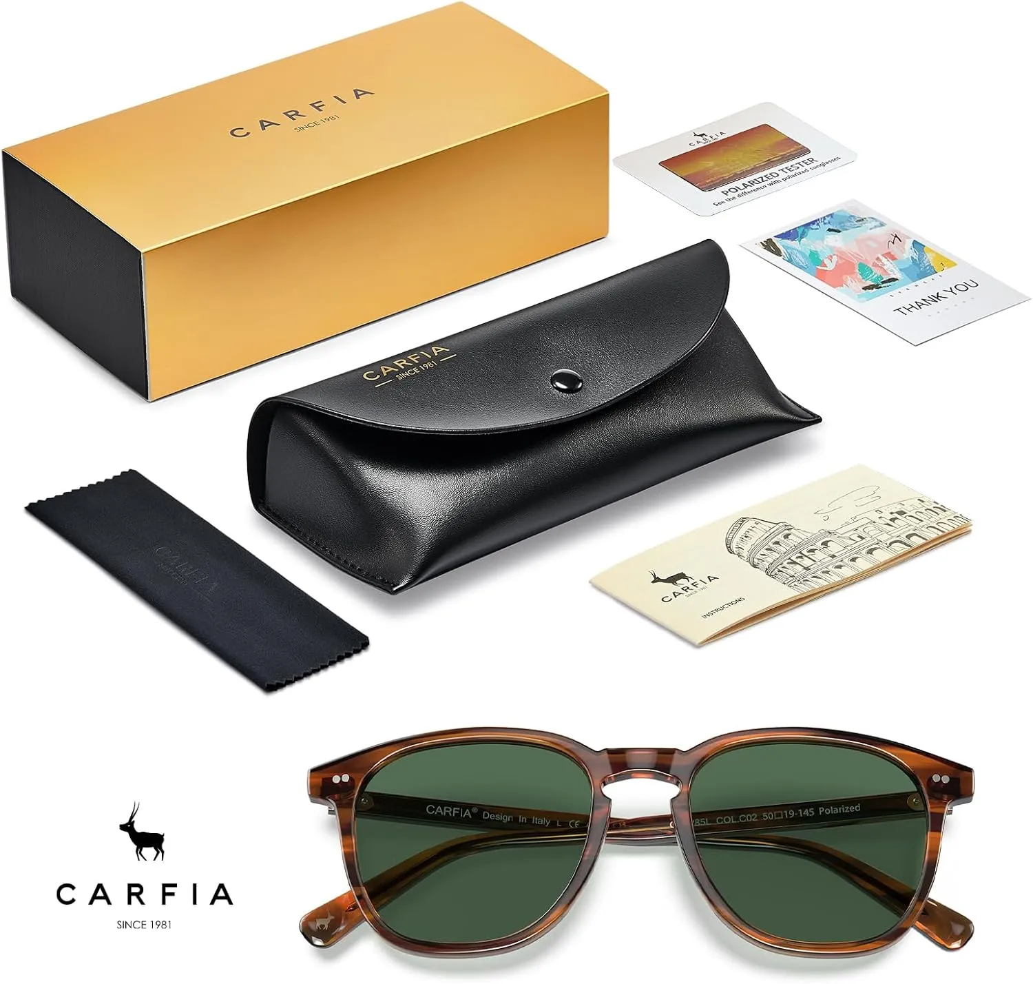 CARFIA Acetate Polarized Sunglasses for Men UV Protection Hand-Crafted Frame CA5285L