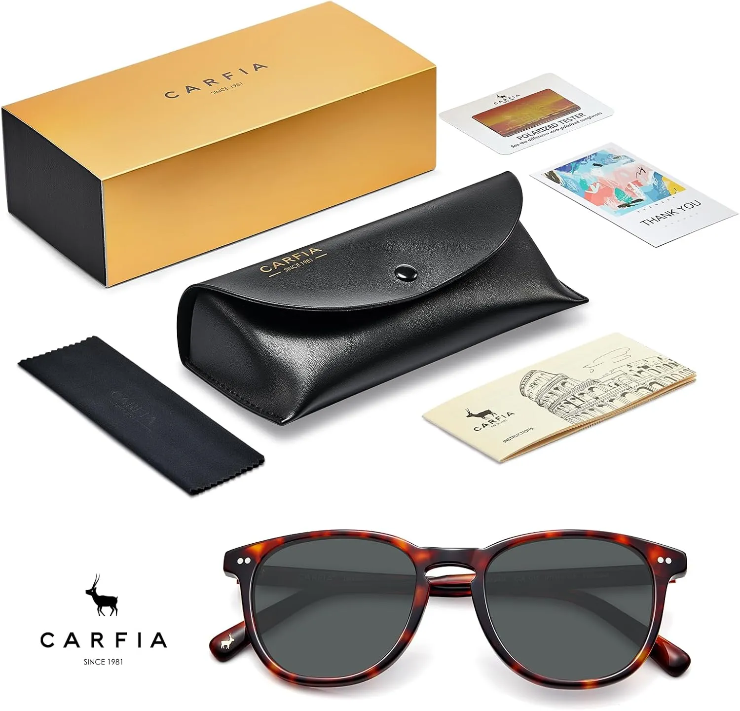 CARFIA Acetate Polarized Sunglasses for Men UV Protection Hand-Crafted Frame CA5285L