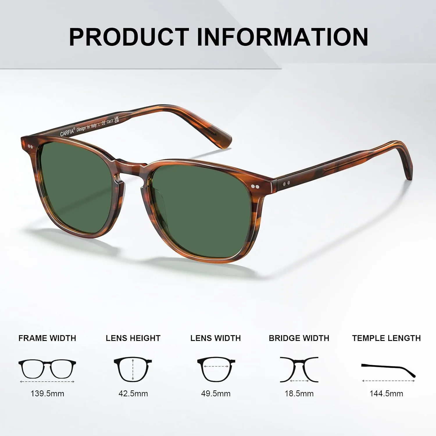 CARFIA Acetate Polarized Sunglasses for Men UV Protection Hand-Crafted Frame CA5285L
