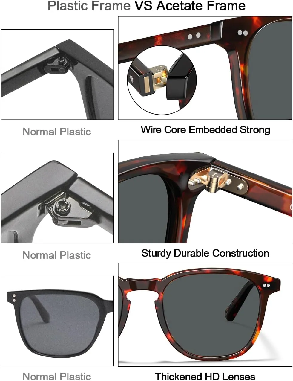 CARFIA Acetate Polarized Sunglasses for Men UV Protection Hand-Crafted Frame CA5285L