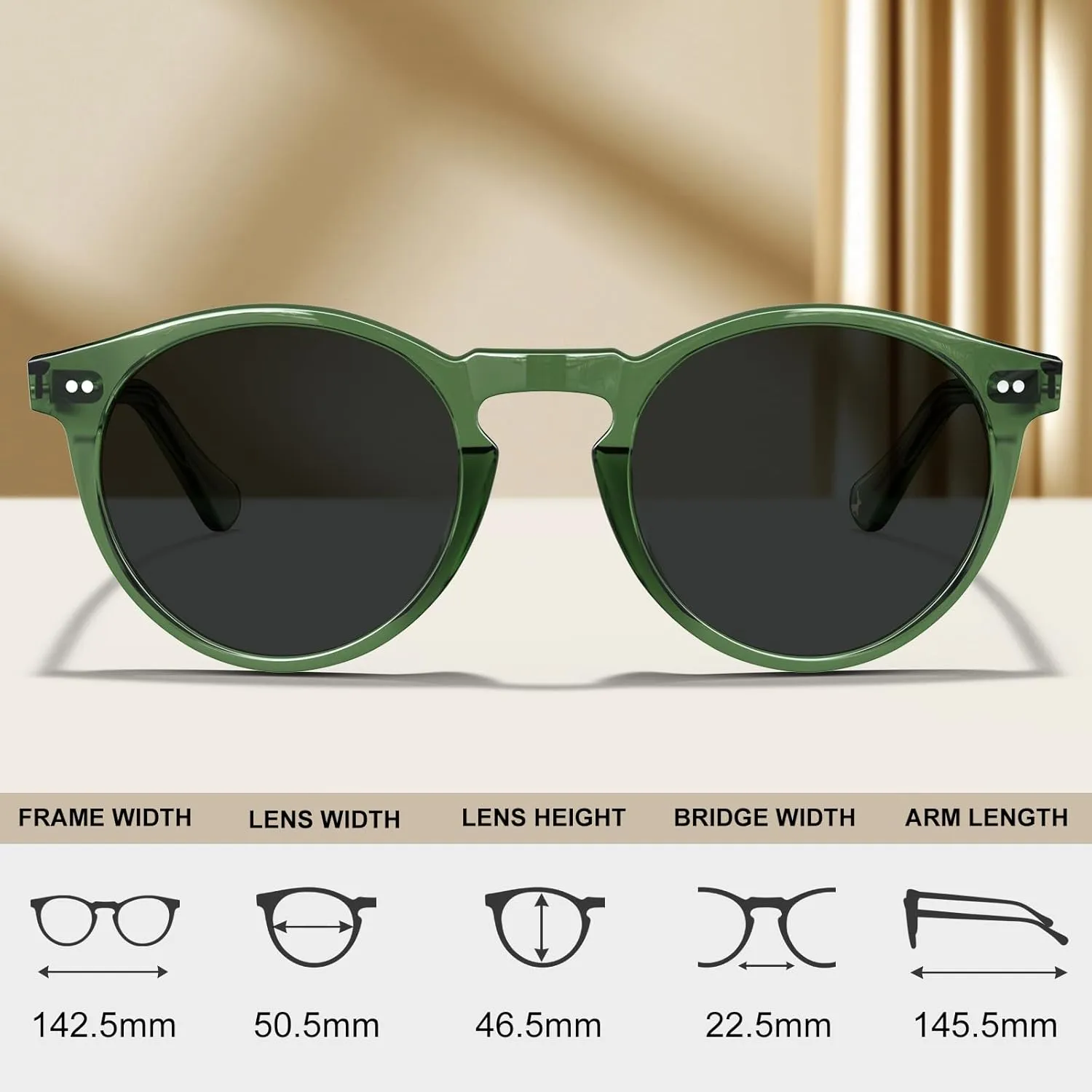 CARFIA Acetate Vintage Round Polarized Sunglasses for Men UV400 Lenses Hand-crafted Frame