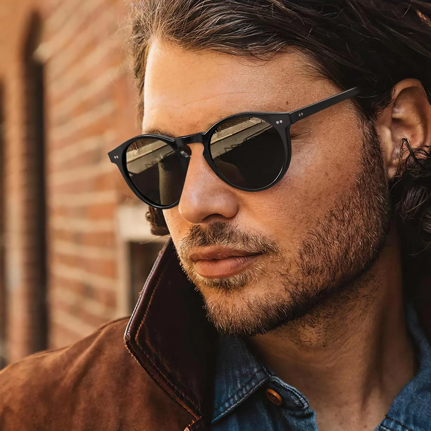 CARFIA Acetate Vintage Round Polarized Sunglasses for Men UV400 Lenses Hand-crafted Frame