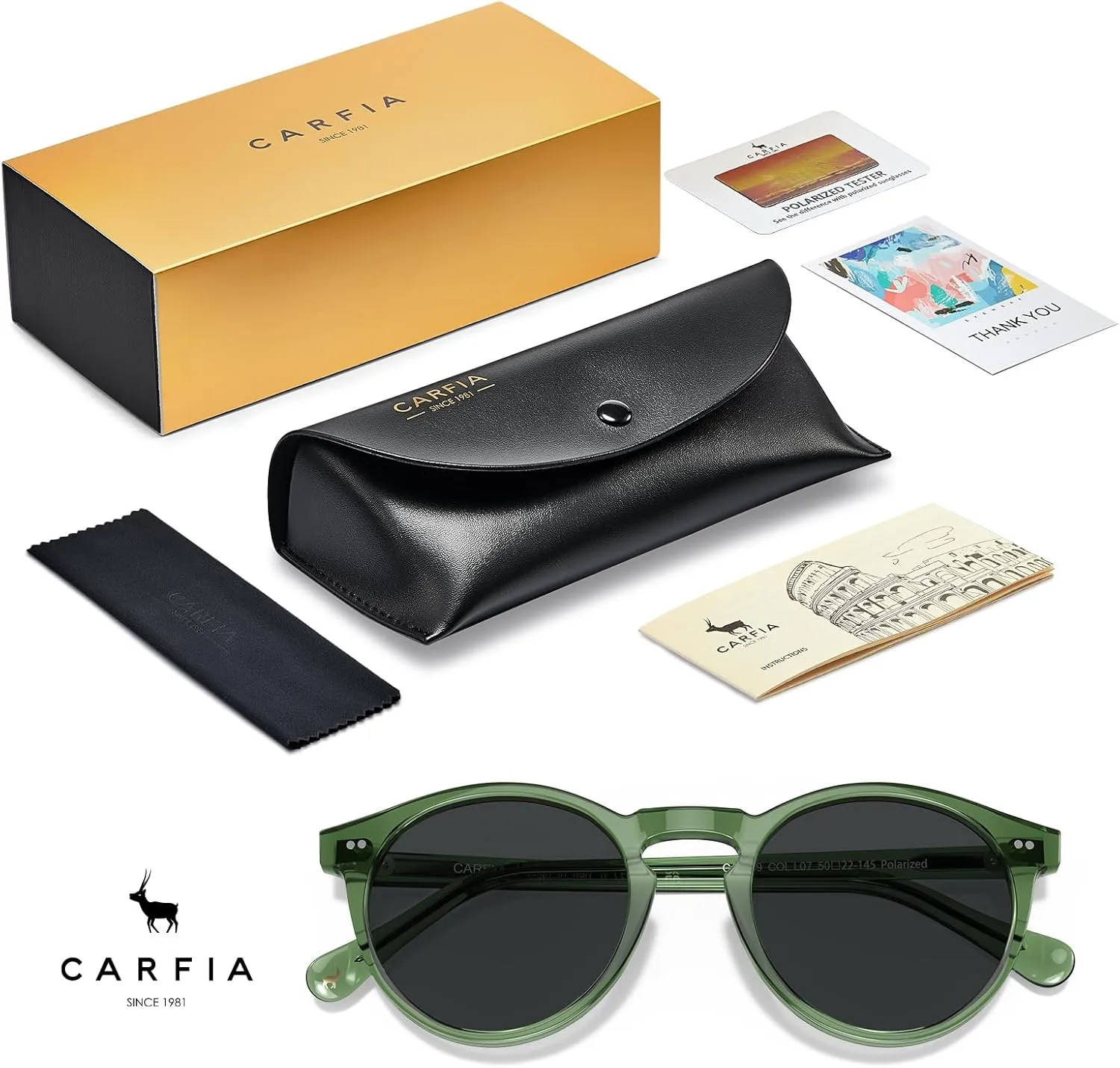 CARFIA Acetate Vintage Round Polarized Sunglasses for Men UV400 Lenses Hand-crafted Frame