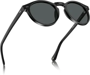 CARFIA Acetate Vintage Round Polarized Sunglasses for Men UV400 Lenses Hand-crafted Frame
