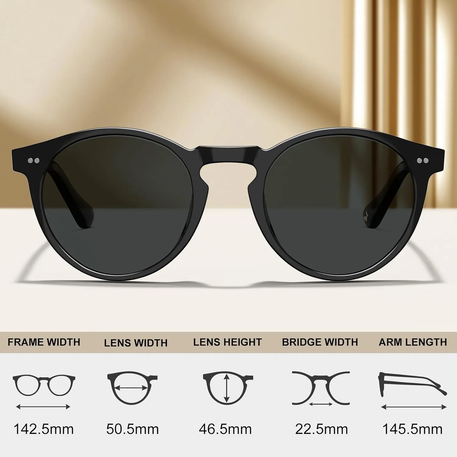 CARFIA Acetate Vintage Round Polarized Sunglasses for Men UV400 Lenses Hand-crafted Frame