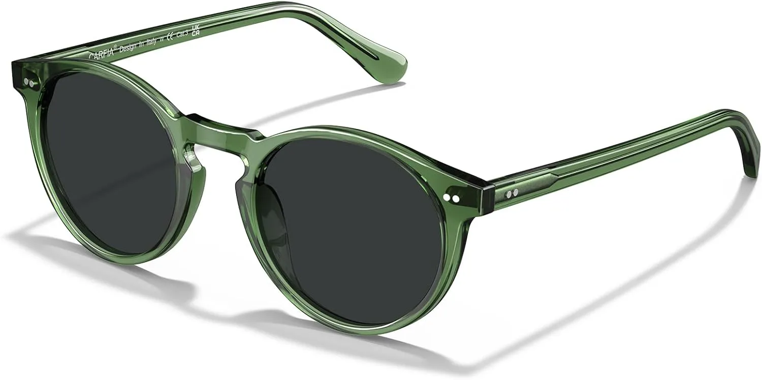CARFIA Acetate Vintage Round Polarized Sunglasses for Men UV400 Lenses Hand-crafted Frame