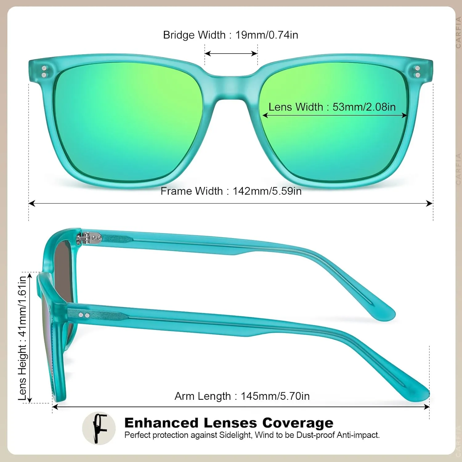CARFIA Retro Acetate Polarized Sunglasses for Men UV400 Protection Driving Outdoor Anti-Glare Sun Glasses CA5354WS