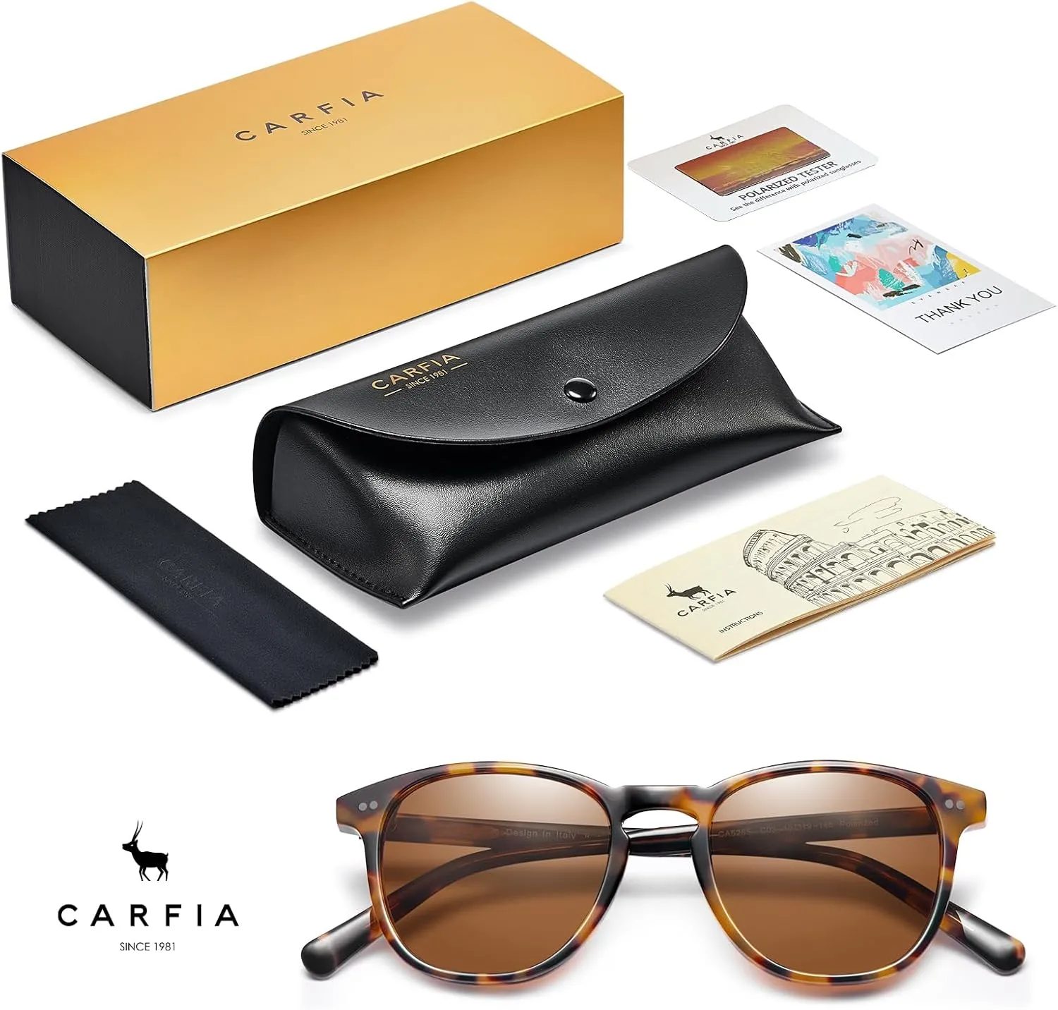 CARFIA Retro Cool Acetate Polarized Sunglasses for Men UV Protection, Outdoor Fashion Driving Eyewears Male Square Sunnies