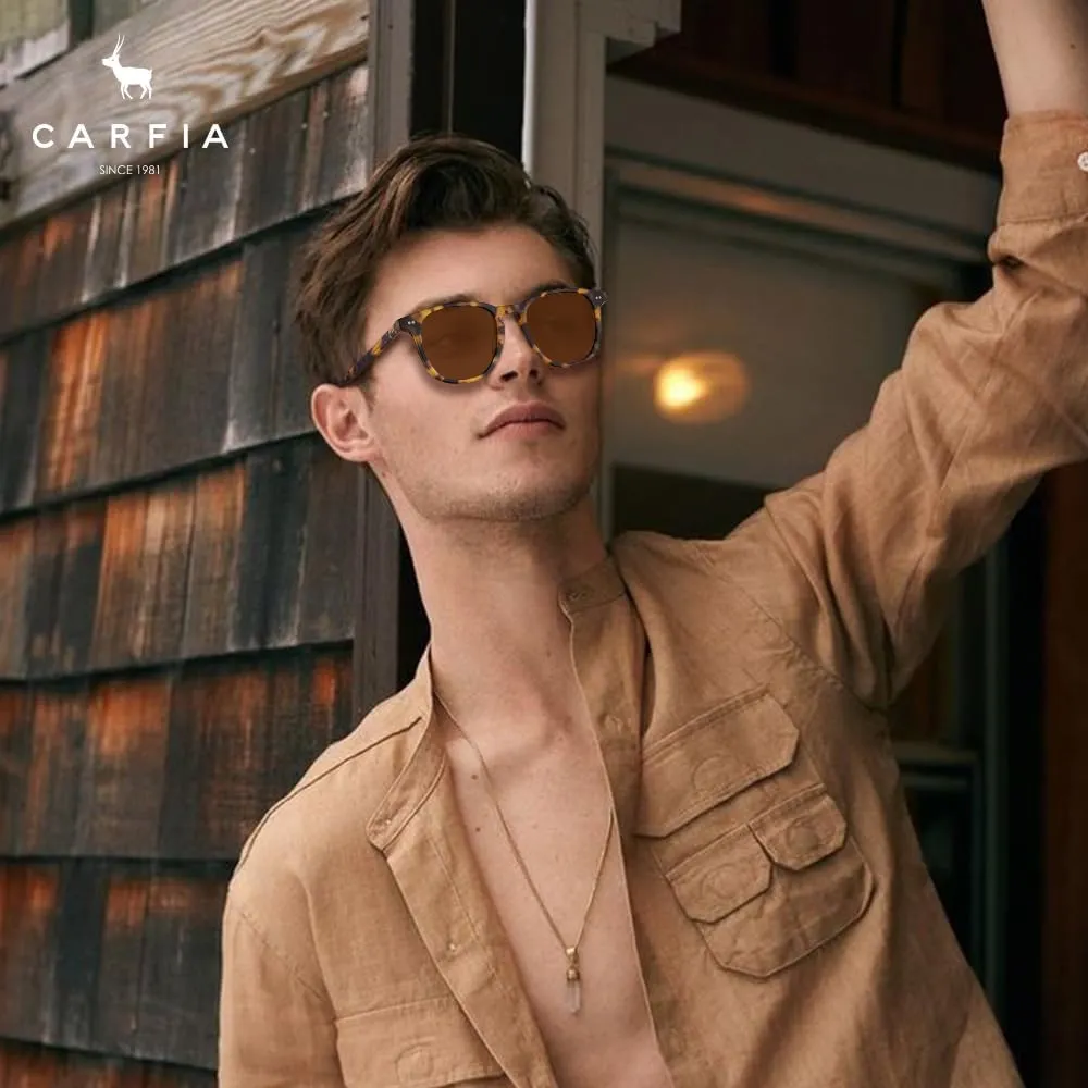 CARFIA Retro Cool Acetate Polarized Sunglasses for Men UV Protection, Outdoor Fashion Driving Eyewears Male Square Sunnies
