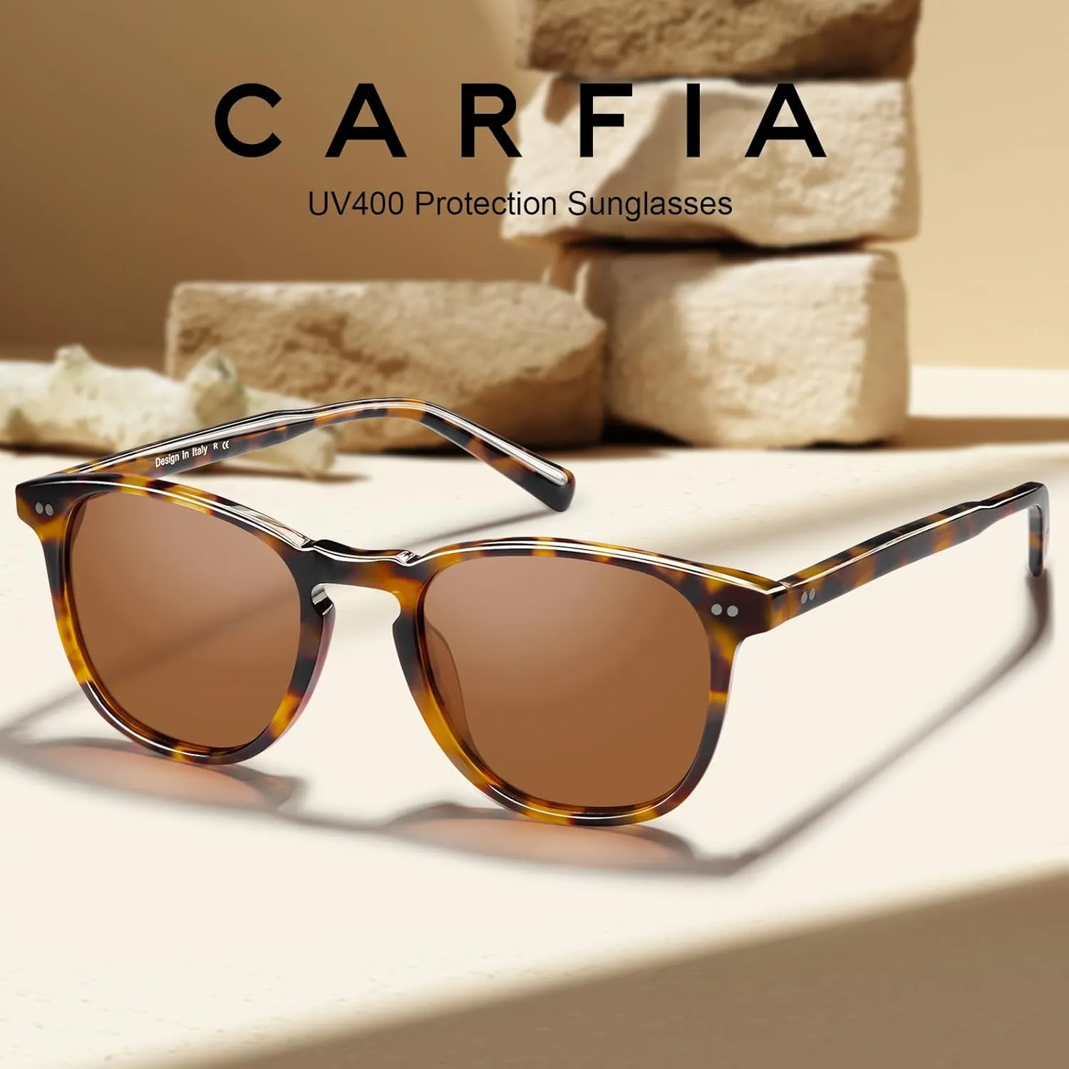 CARFIA Retro Cool Acetate Polarized Sunglasses for Men UV Protection, Outdoor Fashion Driving Eyewears Male Square Sunnies