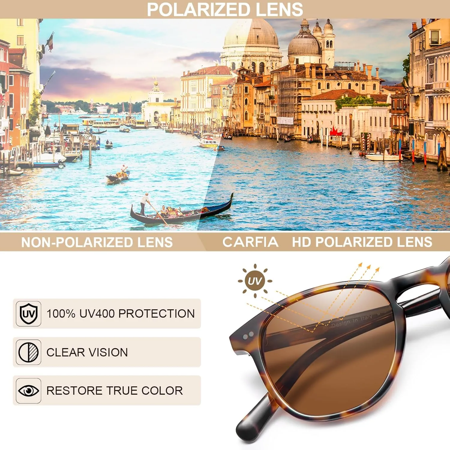 CARFIA Retro Cool Acetate Polarized Sunglasses for Men UV Protection, Outdoor Fashion Driving Eyewears Male Square Sunnies