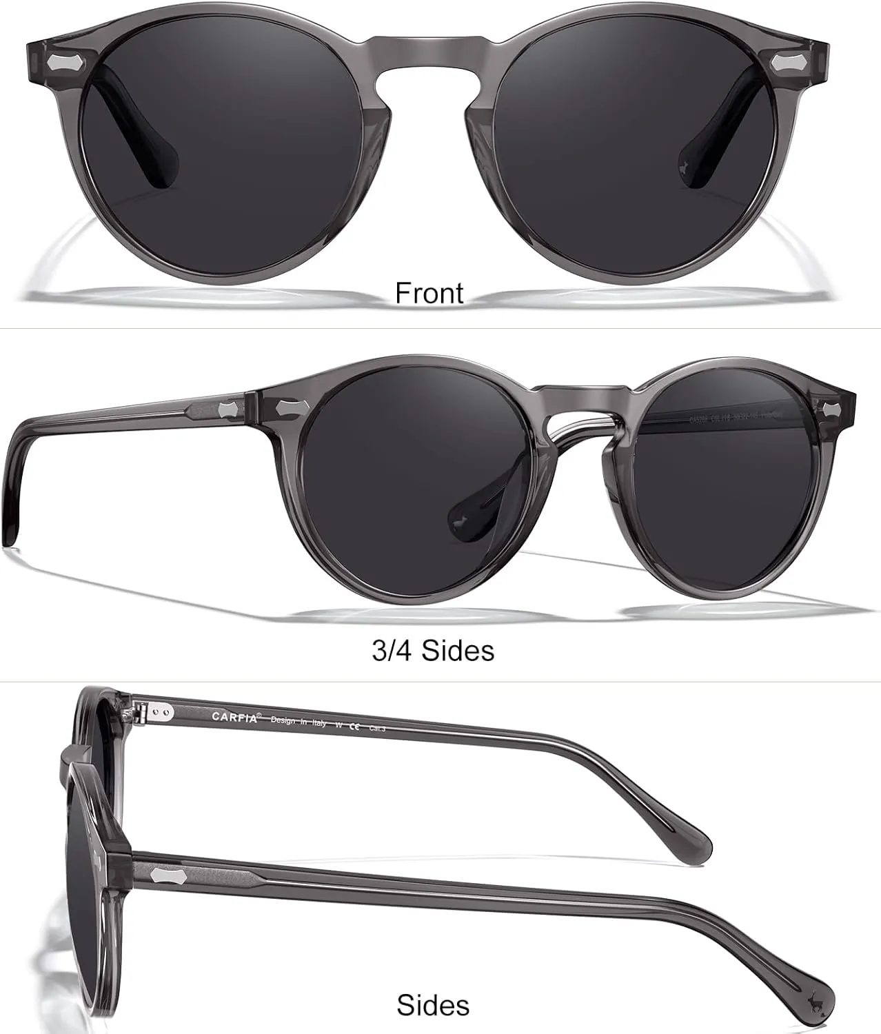 CARFIA Vintage Polarized Sunglasses for Men UV400 Protection Retro Fashion Eyewear Hand-crafted Acetate Frame CA5288L