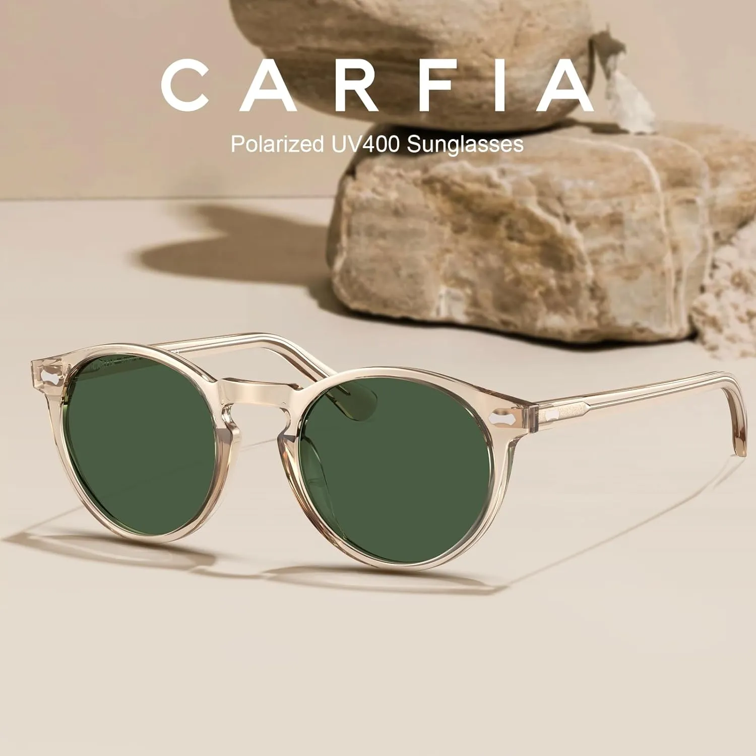 CARFIA Vintage Polarized Sunglasses for Men UV400 Protection Retro Fashion Eyewear Hand-crafted Acetate Frame CA5288L
