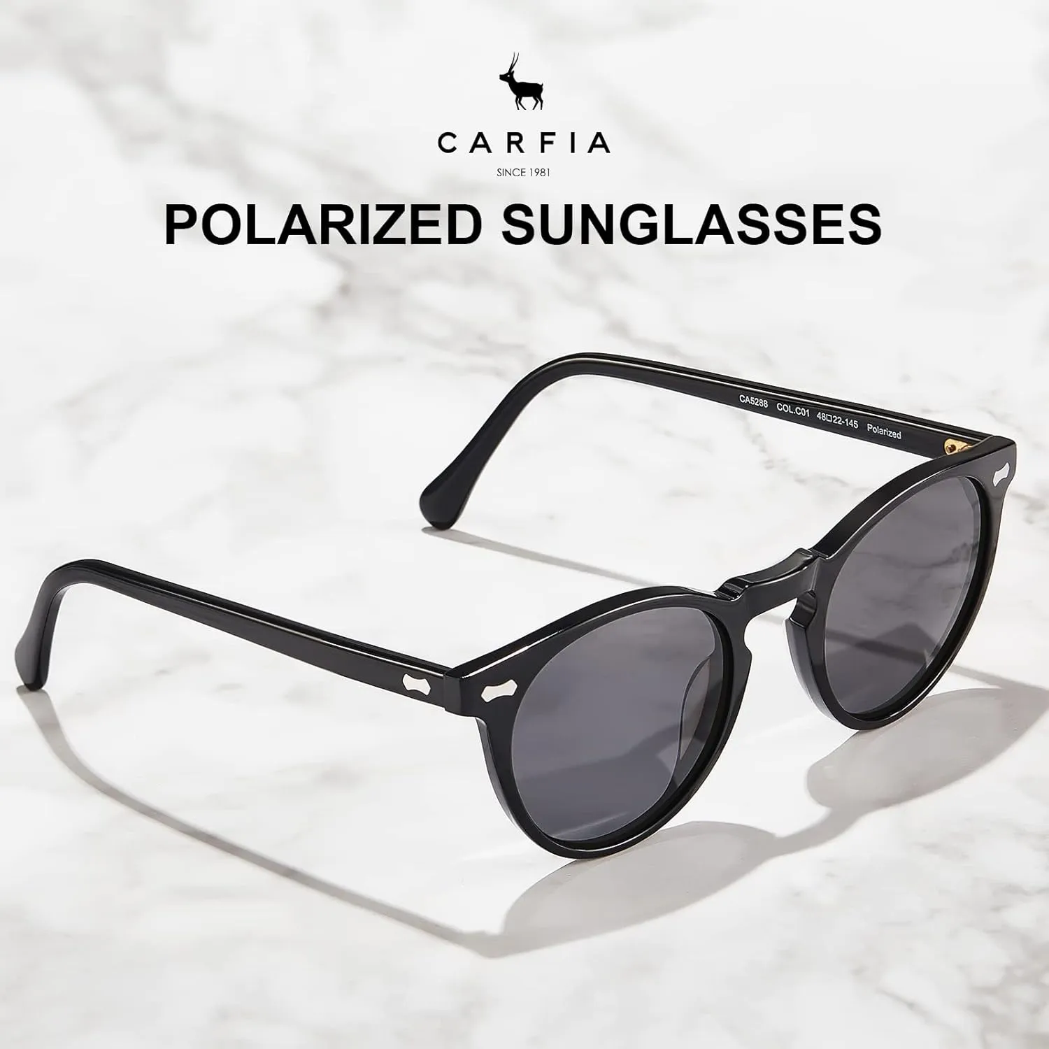 CARFIA Vintage Polarized Sunglasses for Men UV400 Protection Retro Fashion Eyewear Hand-crafted Acetate Frame CA5288L