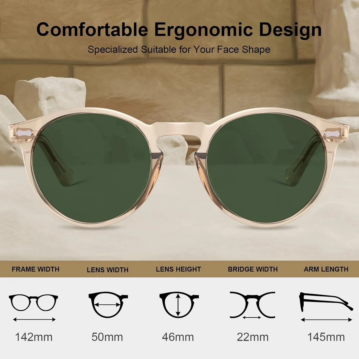 CARFIA Vintage Polarized Sunglasses for Men UV400 Protection Retro Fashion Eyewear Hand-crafted Acetate Frame CA5288L