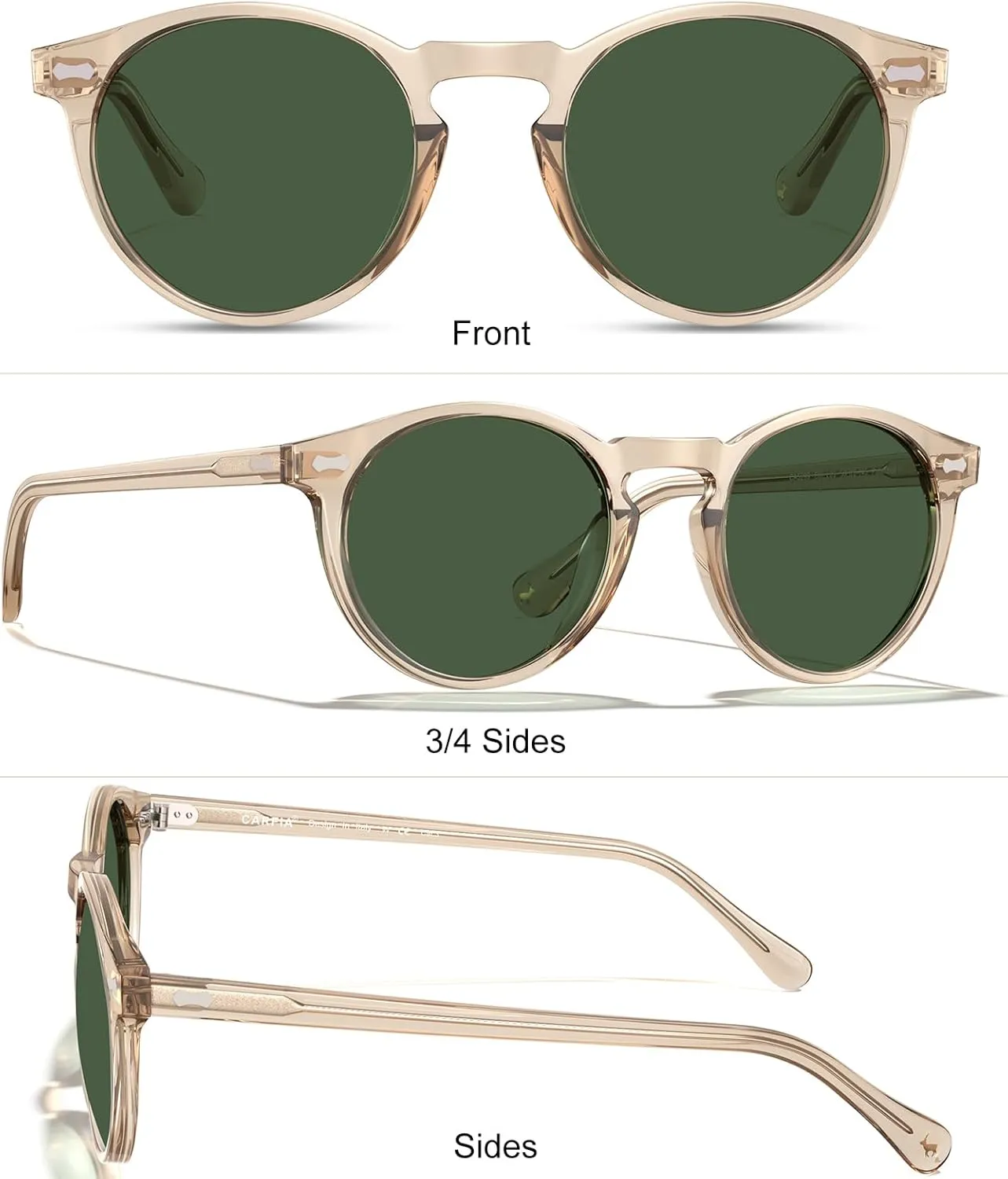 CARFIA Vintage Polarized Sunglasses for Men UV400 Protection Retro Fashion Eyewear Hand-crafted Acetate Frame CA5288L
