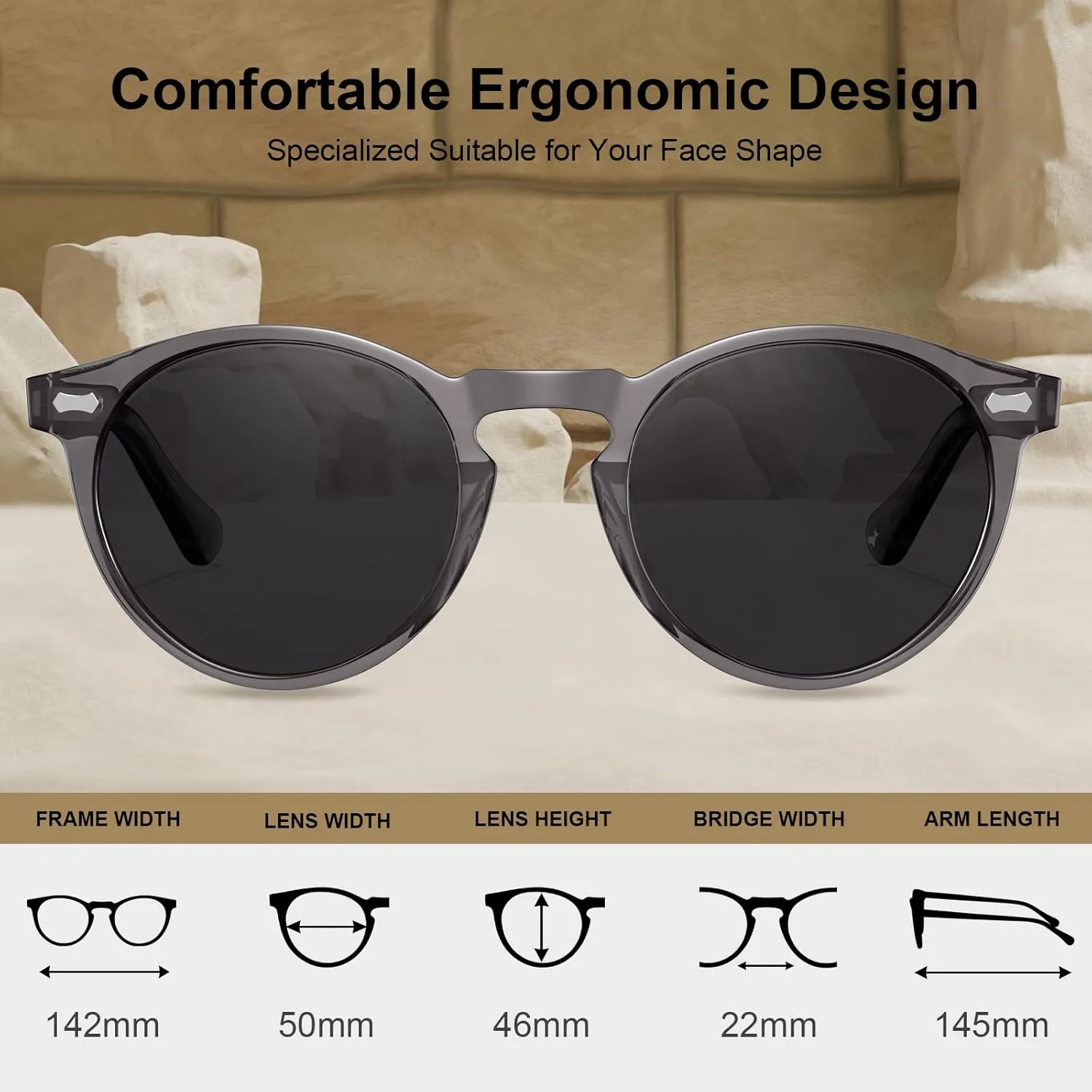 CARFIA Vintage Polarized Sunglasses for Men UV400 Protection Retro Fashion Eyewear Hand-crafted Acetate Frame CA5288L