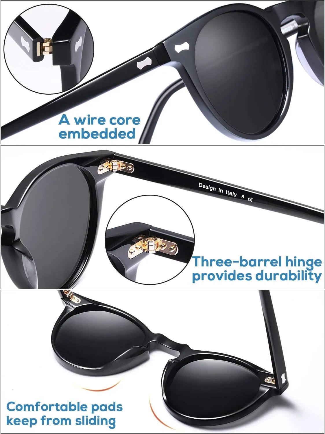 CARFIA Vintage Polarized Sunglasses for Men UV400 Protection Retro Fashion Eyewear Hand-crafted Acetate Frame CA5288L