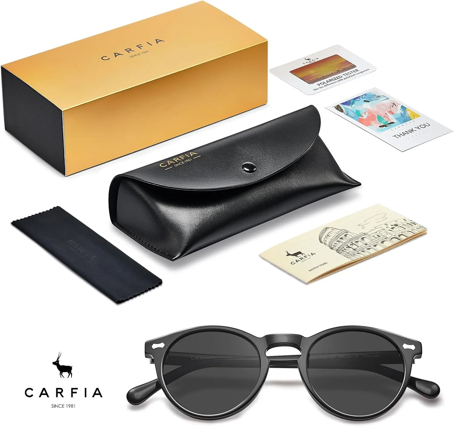 CARFIA Vintage Polarized Sunglasses for Men UV400 Protection Retro Fashion Eyewear Hand-crafted Acetate Frame CA5288L