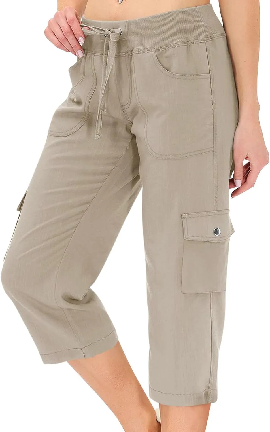 Cargo Capris for Women Casual Drawstring Capris Pants with Pockets Summer Plus Size Capri Hiking Pants Cargo Pant