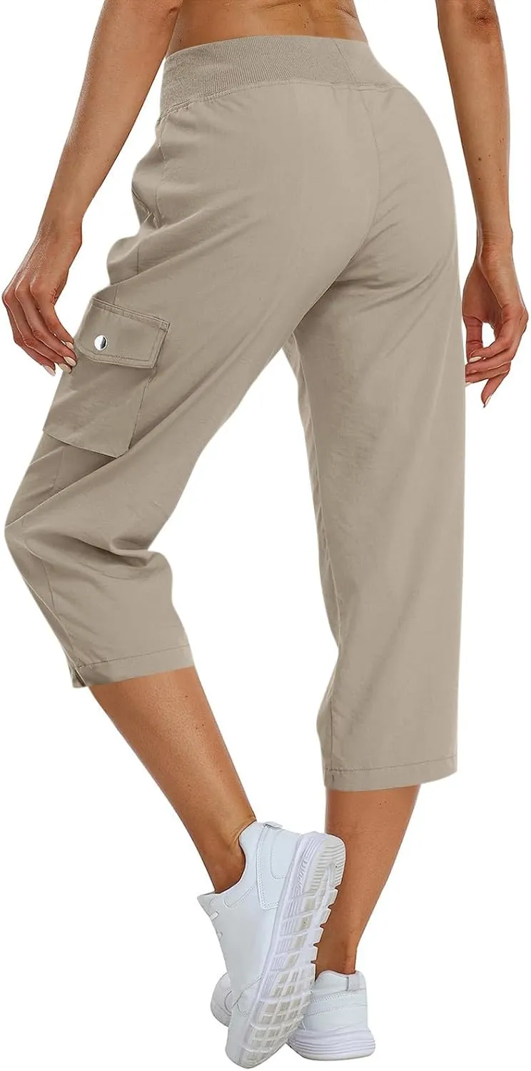 Cargo Capris for Women Casual Drawstring Capris Pants with Pockets Summer Plus Size Capri Hiking Pants Cargo Pant
