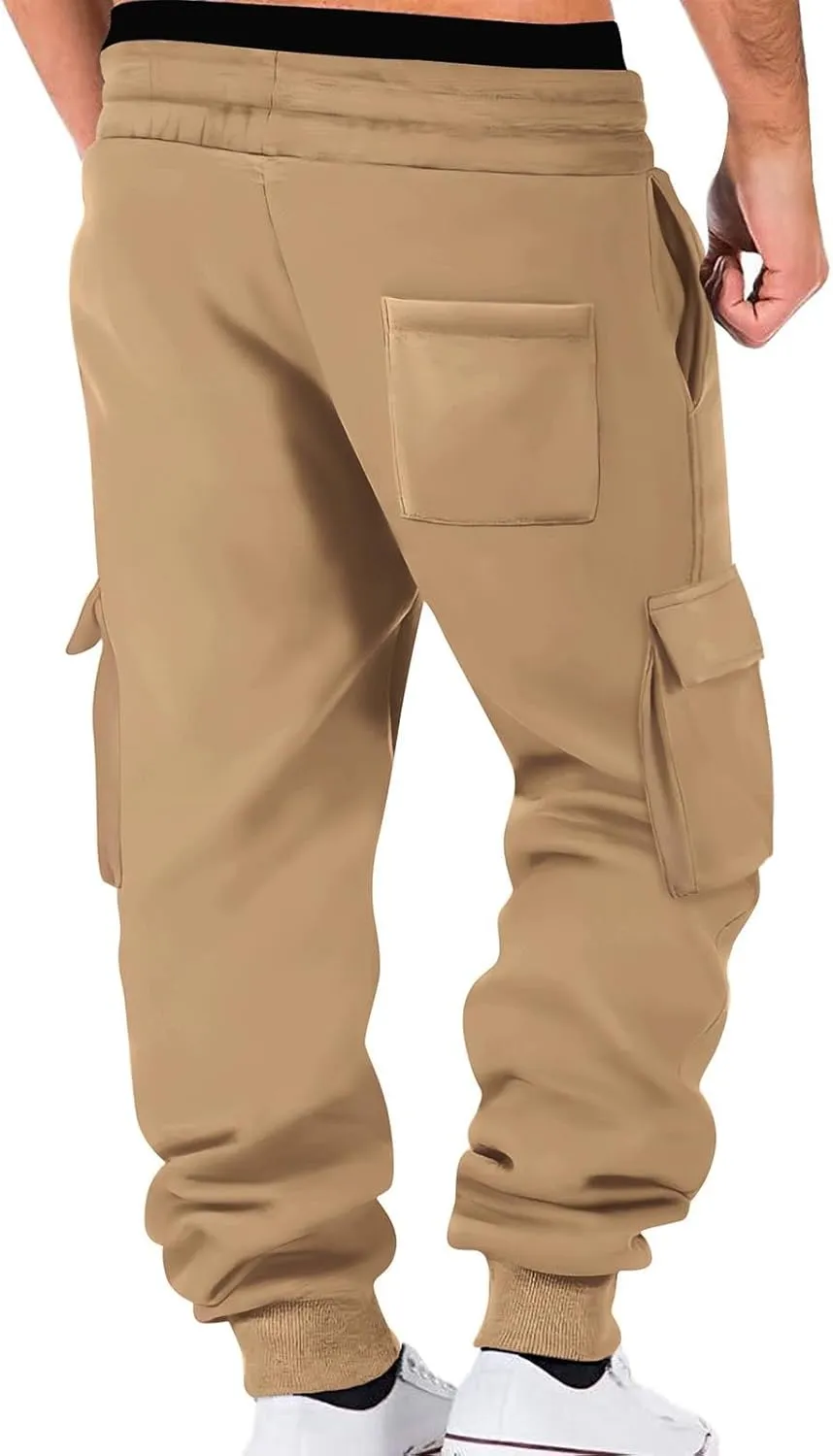 Cargo Pants for Men Elastic Waist Drawstring Sports Pants Multiple Pockets Joggers Athletic Workout Relaxed Fit