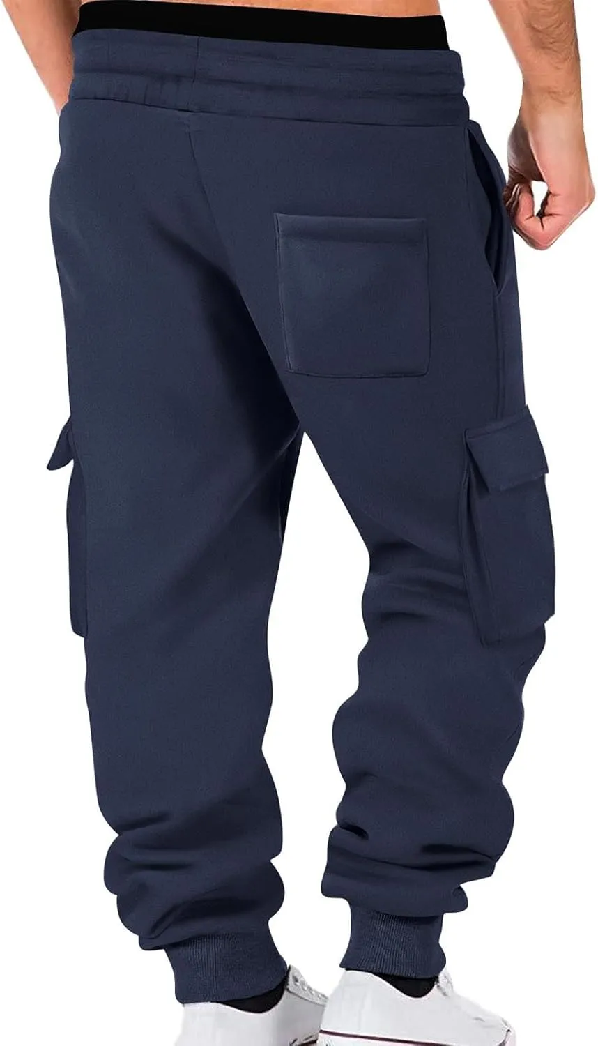 Cargo Pants for Men Elastic Waist Drawstring Sports Pants Multiple Pockets Joggers Athletic Workout Relaxed Fit