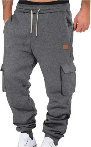 Cargo Pants for Men Elastic Waist Drawstring Sports Pants Multiple Pockets Joggers Athletic Workout Relaxed Fit