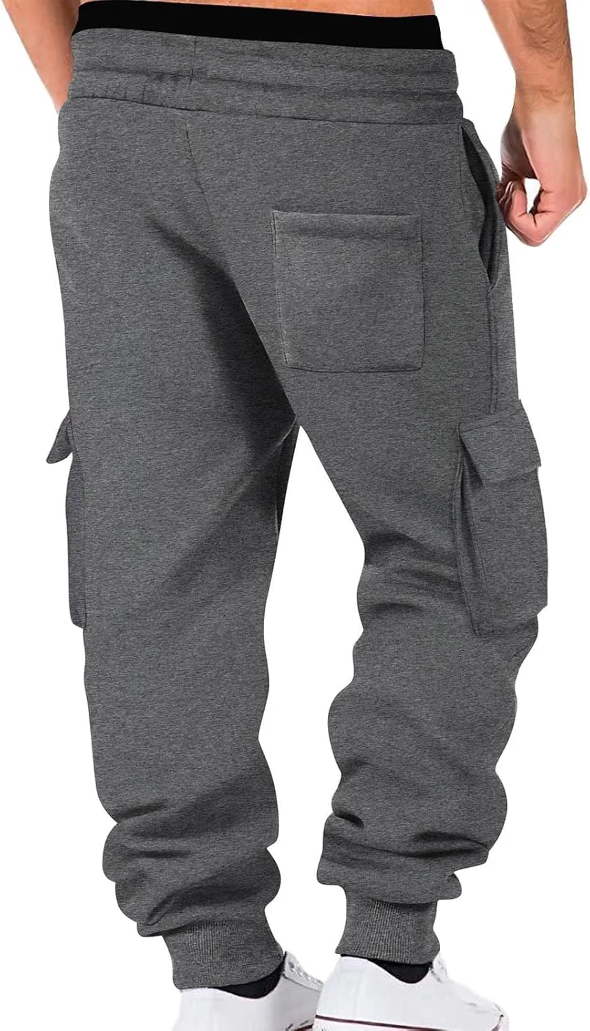 Cargo Pants for Men Elastic Waist Drawstring Sports Pants Multiple Pockets Joggers Athletic Workout Relaxed Fit
