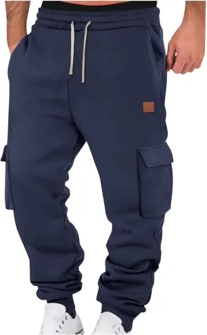 Cargo Pants for Men Elastic Waist Drawstring Sports Pants Multiple Pockets Joggers Athletic Workout Relaxed Fit