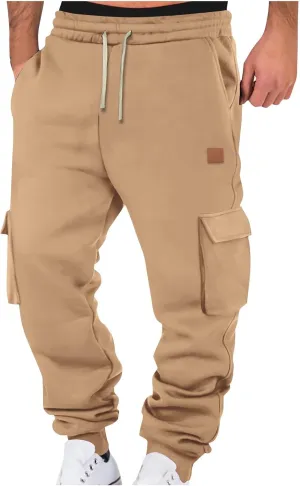 Cargo Pants for Men Elastic Waist Drawstring Sports Pants Multiple Pockets Joggers Athletic Workout Relaxed Fit