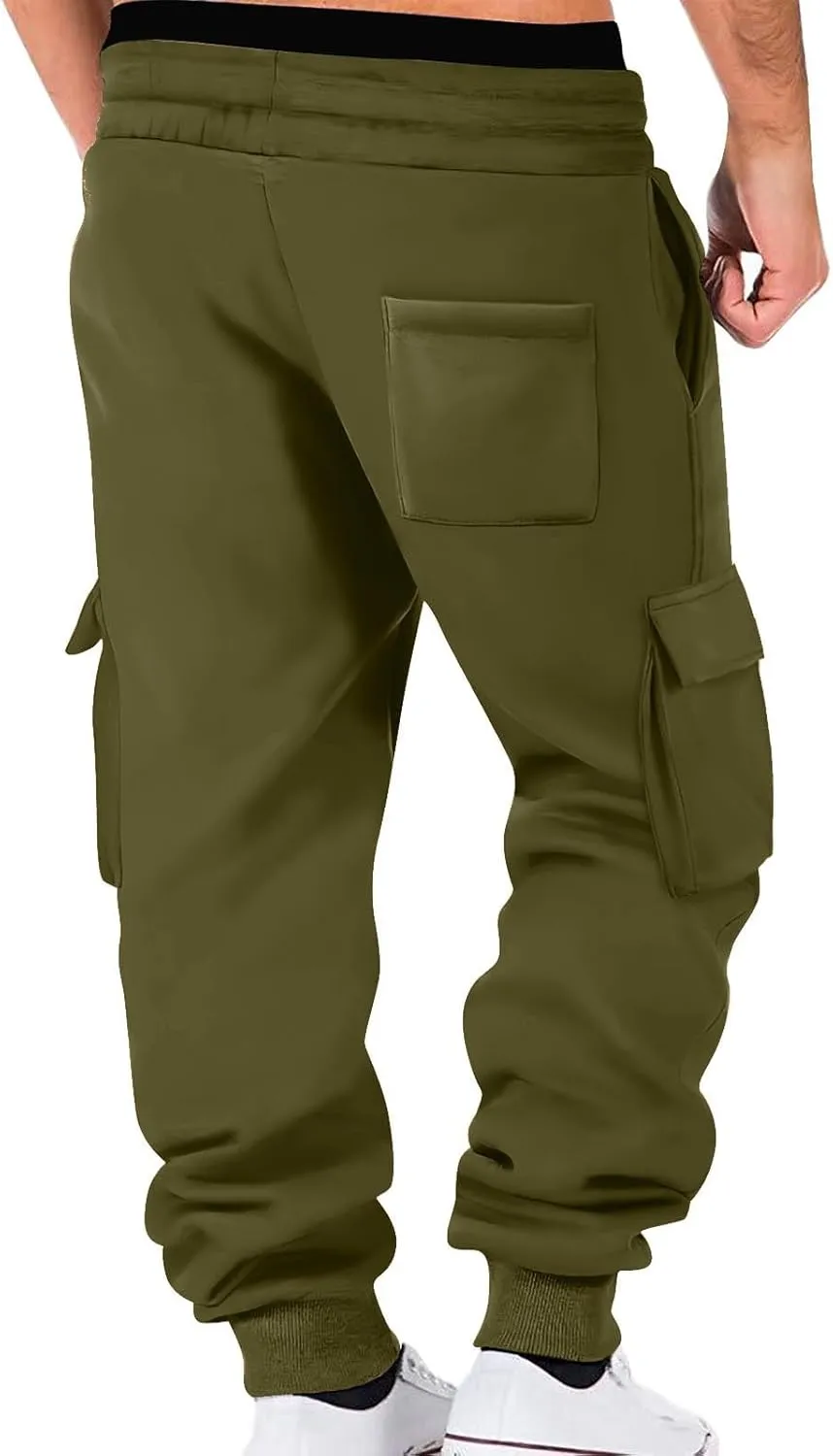 Cargo Pants for Men Elastic Waist Drawstring Sports Pants Multiple Pockets Joggers Athletic Workout Relaxed Fit