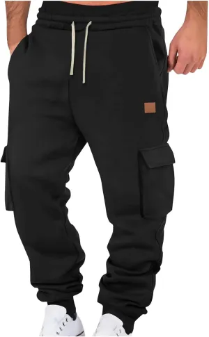 Cargo Pants for Men Elastic Waist Drawstring Sports Pants Multiple Pockets Joggers Athletic Workout Relaxed Fit