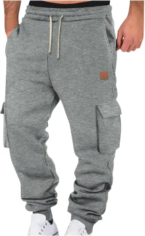 Cargo Pants for Men Elastic Waist Drawstring Sports Pants Multiple Pockets Joggers Athletic Workout Relaxed Fit
