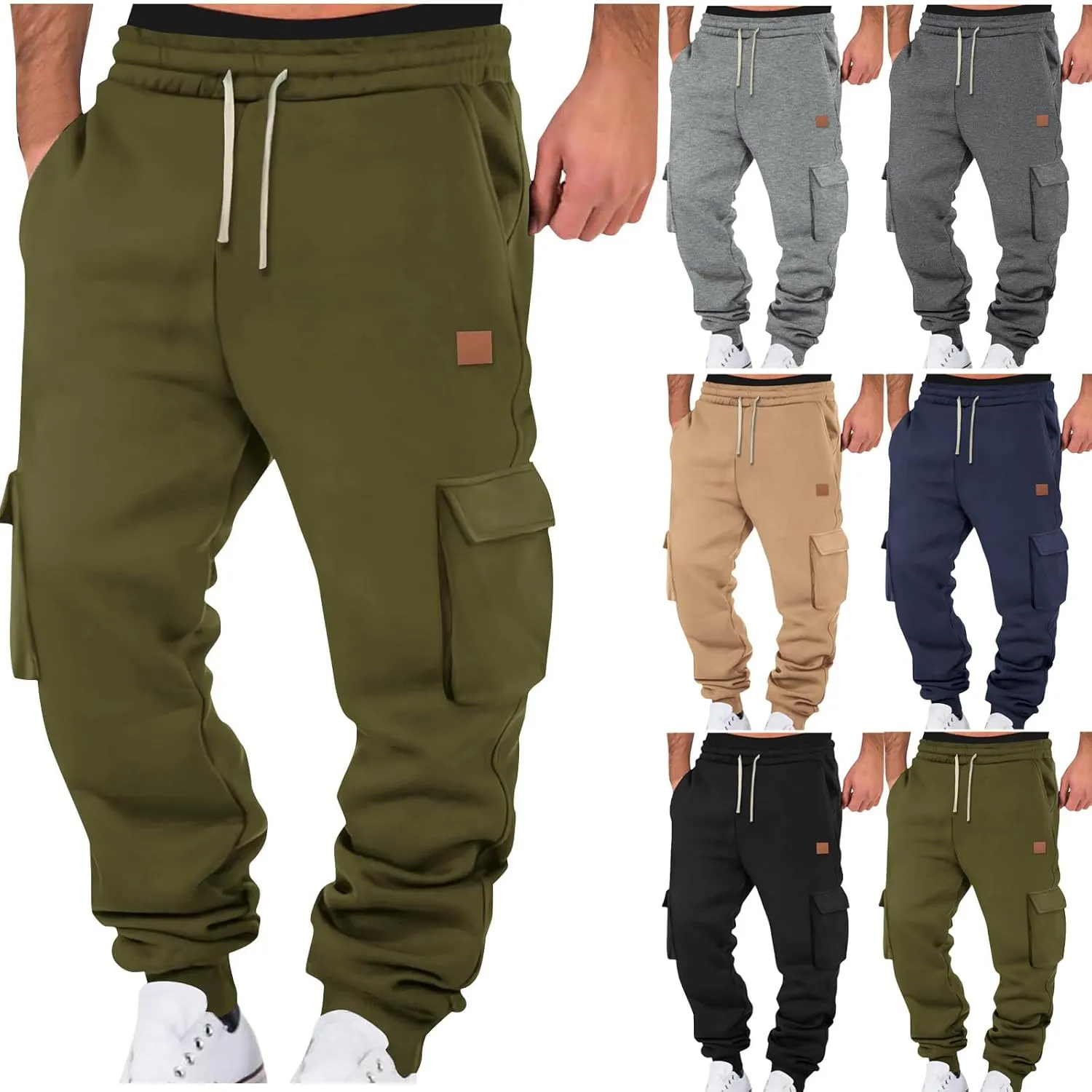 Cargo Pants for Men Elastic Waist Drawstring Sports Pants Multiple Pockets Joggers Athletic Workout Relaxed Fit