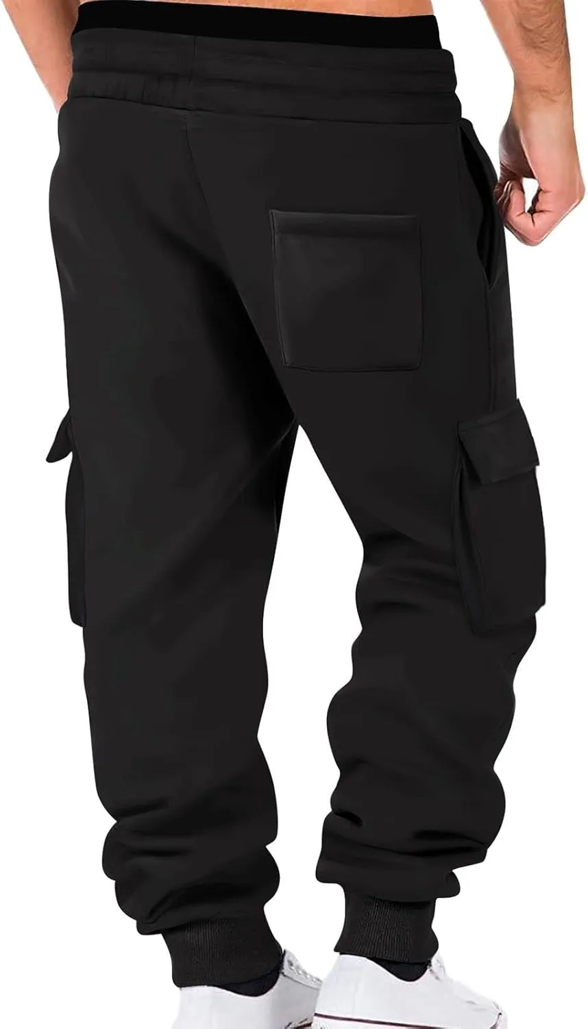 Cargo Pants for Men Elastic Waist Drawstring Sports Pants Multiple Pockets Joggers Athletic Workout Relaxed Fit