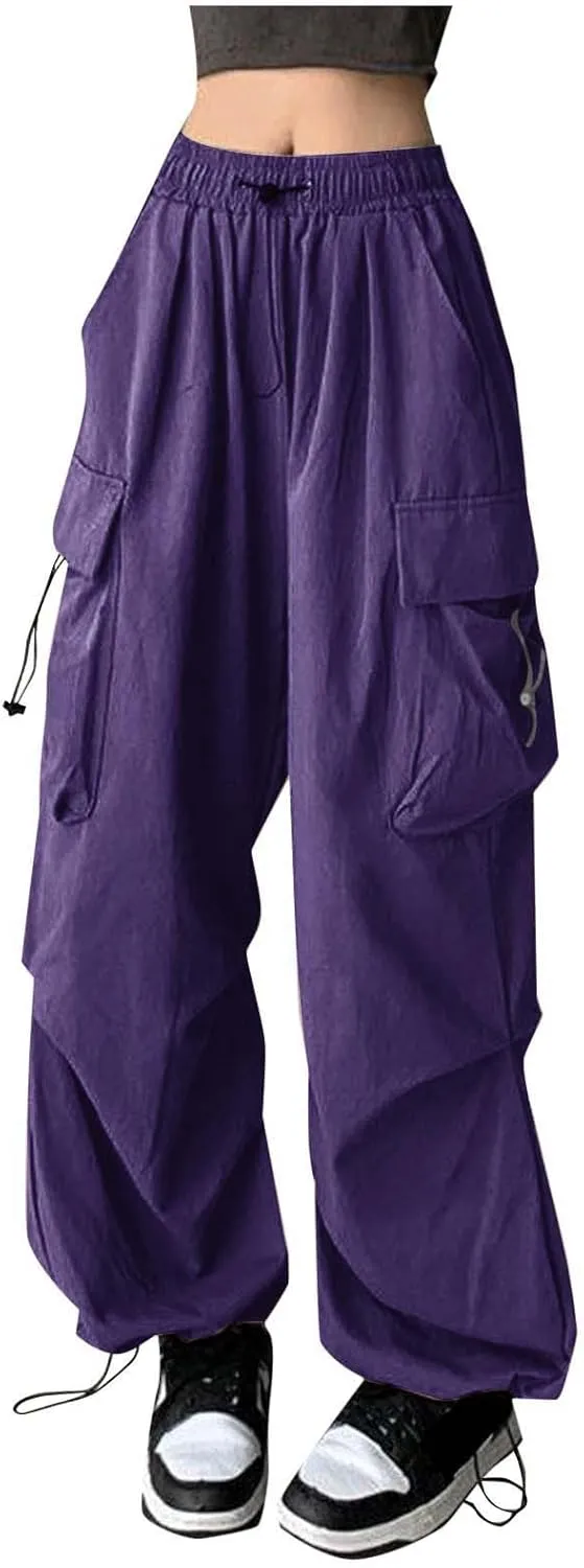 Cargo Pants Women Y2K Baggy Summer Casual Slacks Drawstring Pants High Rise Sweatpants Wide Leg Trousers with Pockets