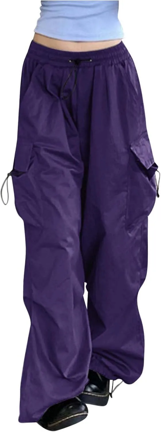 Cargo Pants Women Y2K Baggy Summer Casual Slacks Drawstring Pants High Rise Sweatpants Wide Leg Trousers with Pockets