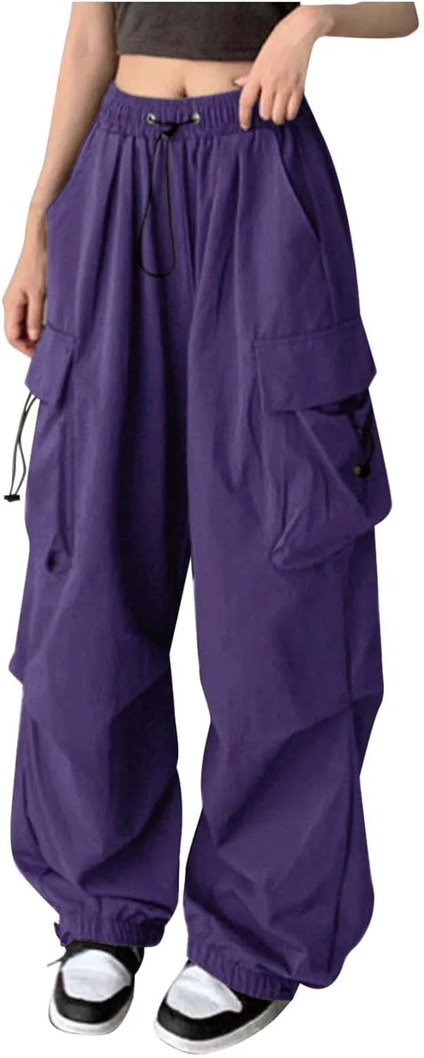Cargo Pants Women Y2K Baggy Summer Casual Slacks Drawstring Pants High Rise Sweatpants Wide Leg Trousers with Pockets