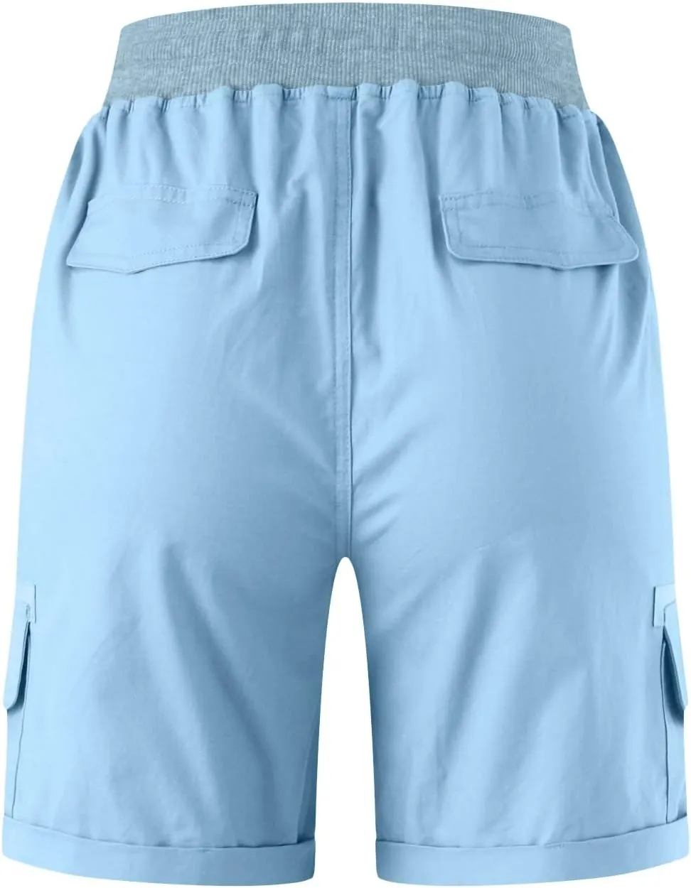 Cargo Shorts for Women Casual Summer Comfy Drawstring Elastic Waist Pocket Roll Up Bermuda Shorts Solid Color Lounge Pants