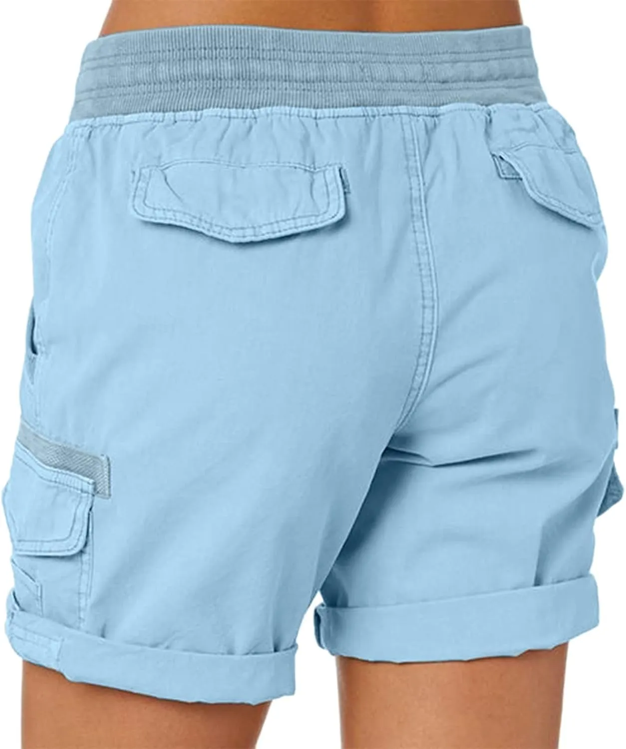 Cargo Shorts for Women Casual Summer Comfy Drawstring Elastic Waist Pocket Roll Up Bermuda Shorts Solid Color Lounge Pants