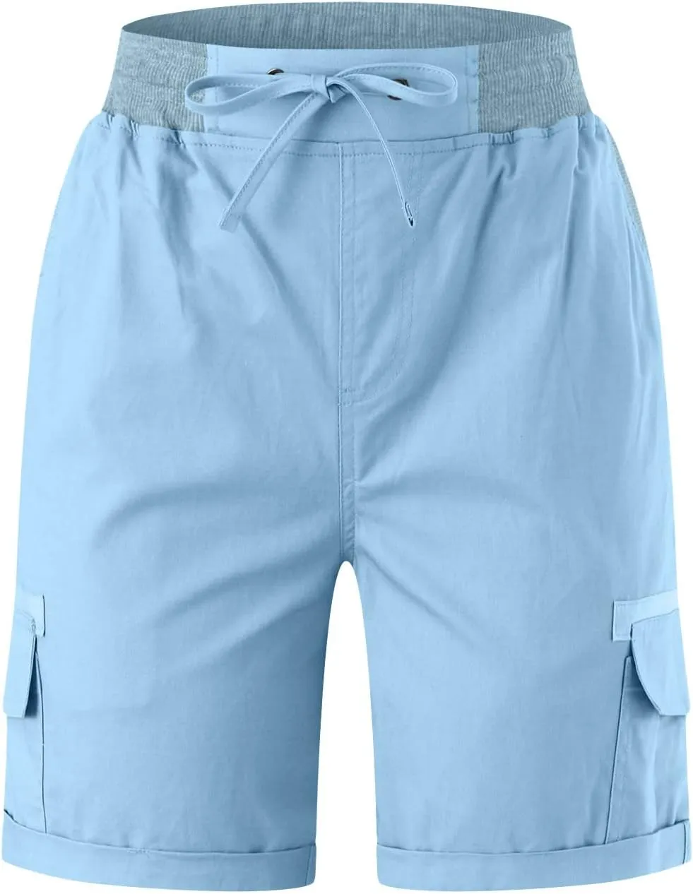 Cargo Shorts for Women Casual Summer Comfy Drawstring Elastic Waist Pocket Roll Up Bermuda Shorts Solid Color Lounge Pants