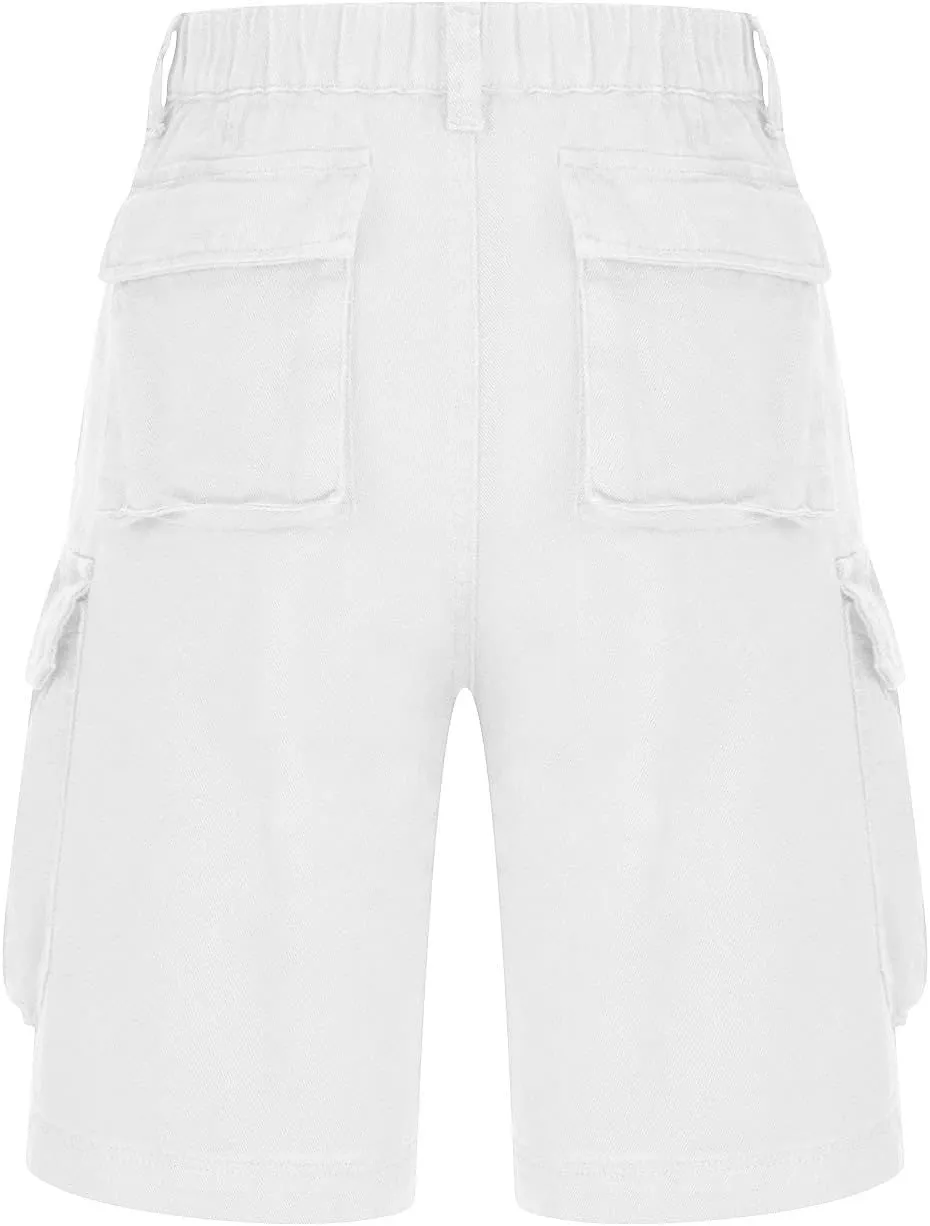 Cargo Shorts for Women Trendy Elastic High Waisted Knee Length Shorts Loose Casual Outdoor Summer Shorts with Pockets