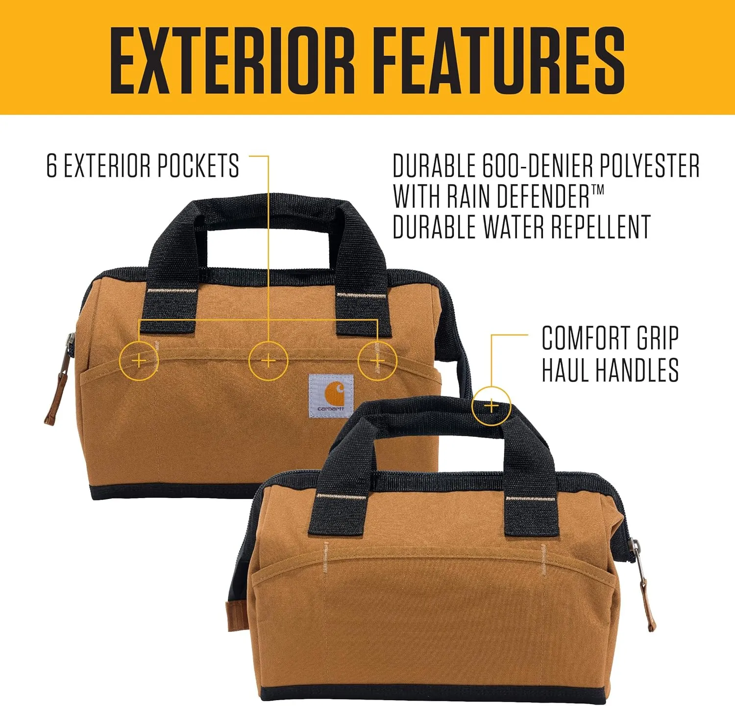 Carhartt Onsite Tool Bag, Durable Water-Resistant, Tool Storage Bag, Midweight, 13-Inch 15 Pocket, Carhartt Brown