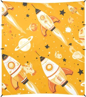 Cartoon Space Pattern Rockets Beach Cabana Tent UPF50 Easy Setup Large Sun Shelter with Carrying Bag for Family Trips, Picnics & Camping