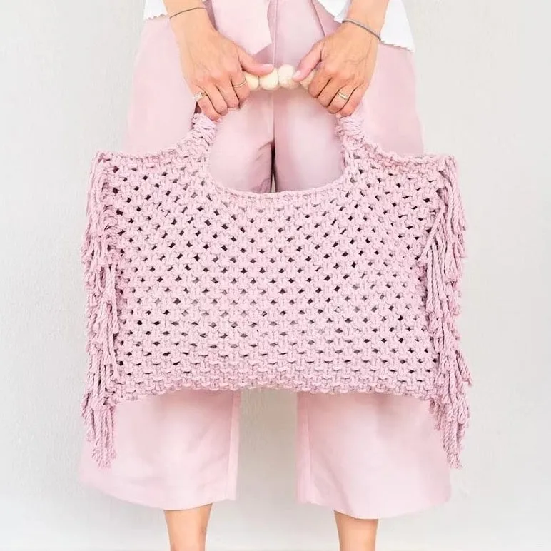 Caryn Square Crochet Bead Handle Bags - 9 Colors